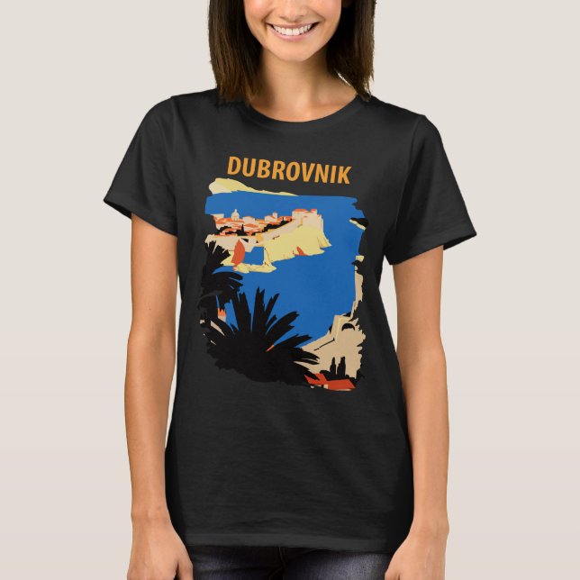 Dubrovnik Fästning Gamla Stan Blå Resa T Shirt (Framsida)