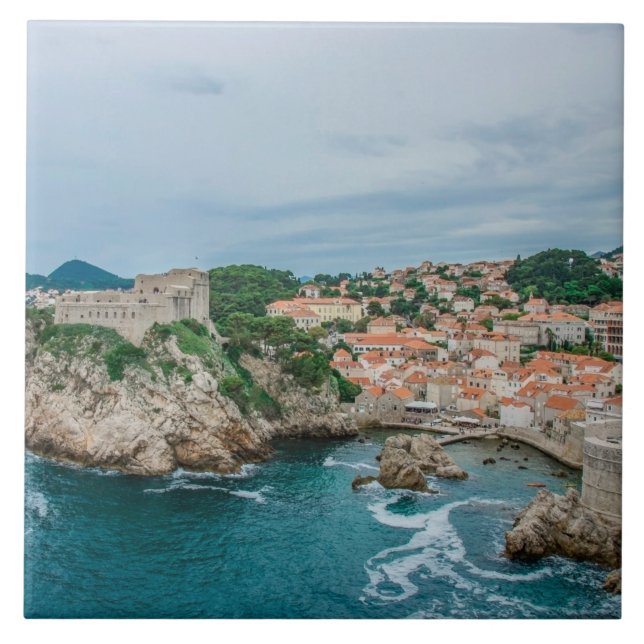 Dubrovnik hamn och stadskärna kakelplatta (Framsidan)