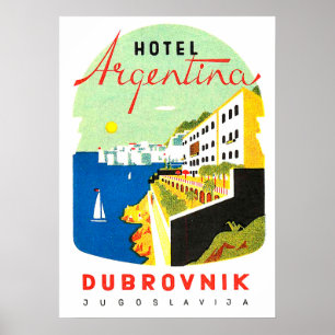 Dubrovnik Jugoslavien, Adriatic hav, vintage Poster