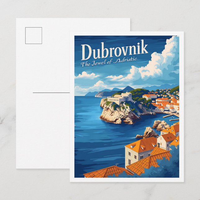 Dubrovnik Kroatien Art Travel Ställe Illustration Vykort (Fram/baksida)