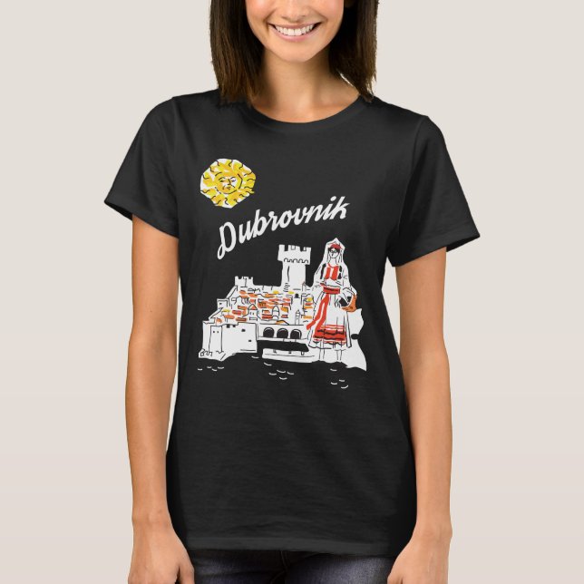 Dubrovnik Kroatien Fästning Vit Röd Resa T Shirt (Framsida)