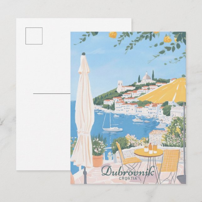 Dubrovnik Kroatien Gouache Illustration Travel Vykort (Fram/baksida)