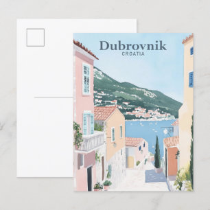 Dubrovnik Kroatien Gouache Illustration Travel Vykort