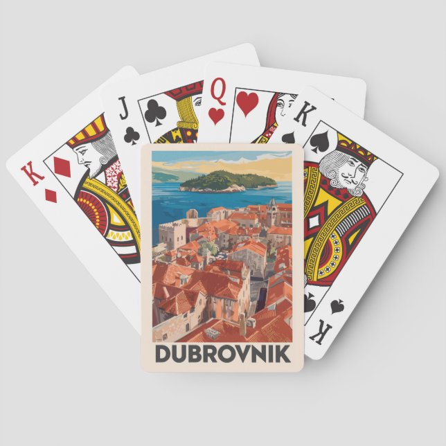Dubrovnik Kroatien Illustration Travel Art Vintage Casinokort (Baksidan)