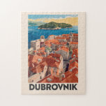 Dubrovnik Kroatien Illustration Travel Art Vintage Pussel<br><div class="desc">Färddesign för dubbelreflekterande vektor. Den är känd för sin speciella gamla stad,  omgiven av massiva stenmurar som färdigställdes på 1600-talet.</div>