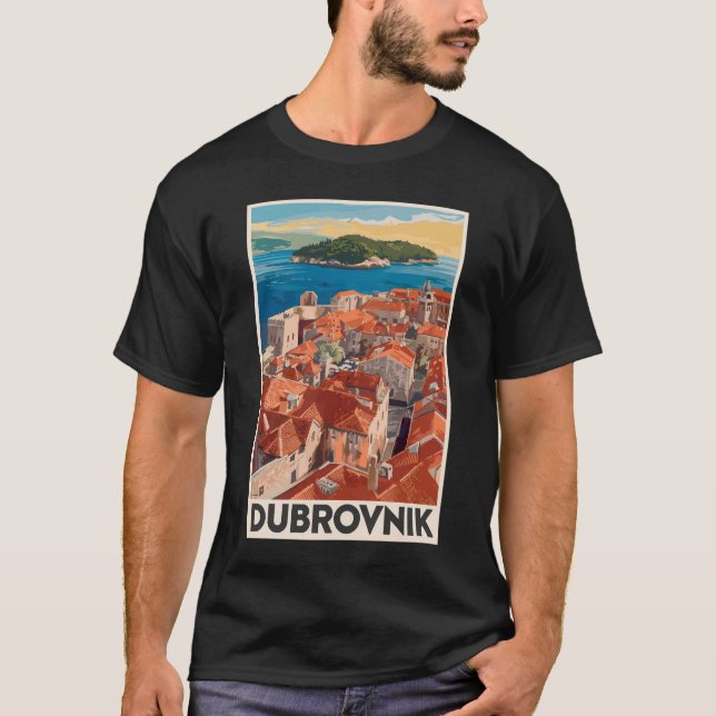 Dubrovnik Kroatien Illustration Travel Art Vintage T Shirt (Framsida)