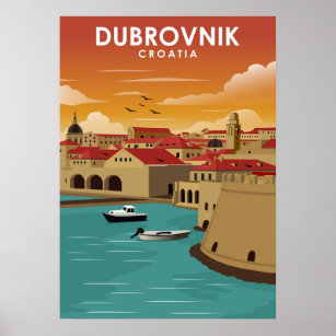 Dubrovnik Kroatien: Minimal reseillustration Poster