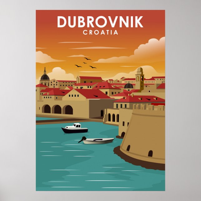 Dubrovnik Kroatien: Minimal reseillustration Poster (Framsidan)