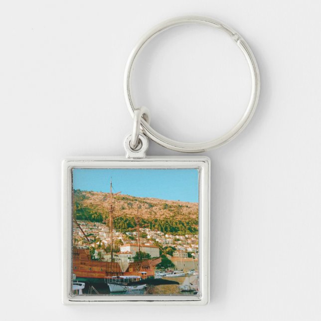 Dubrovnik Kroatien Resa Fyrkantig Silverfärgad Nyckelring (Framsidan)
