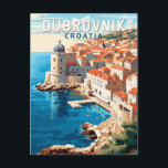 Dubrovnik Kroatien Resa Konst Vintage Vykort<br><div class="desc">Dubrovnik Kroatien retro resedesign. Det är känt för sin distinkta gamla stad,  omgiven av massiva stenmurar färdiga på 1500-talet.</div>