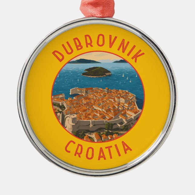 Dubrovnik Kroatien Retro Distress Circle Julgransprydnad Metall (Framsidan)