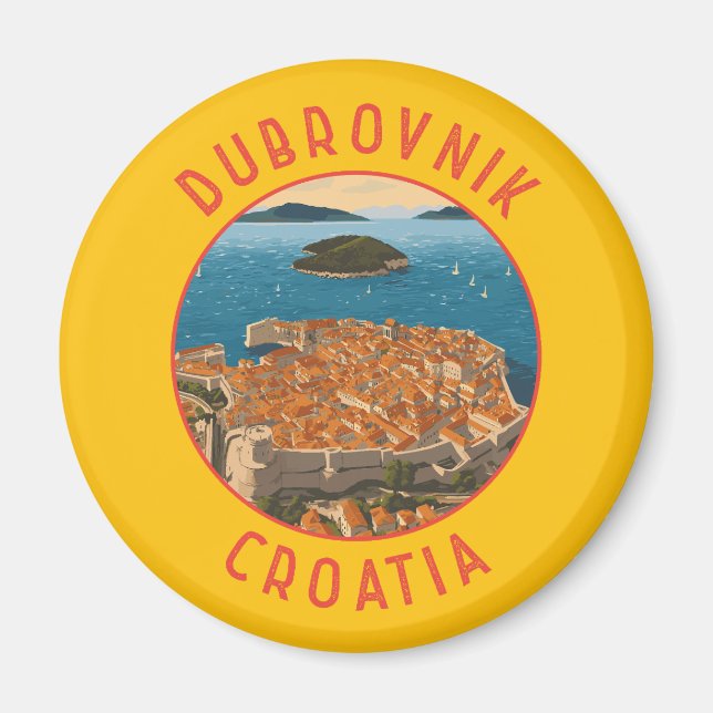 Dubrovnik Kroatien Retro Distress Circle Magnet (Framsidan)