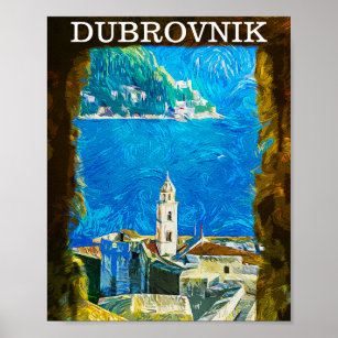 Dubrovnik Kroatien Teckning Watercolor Poster