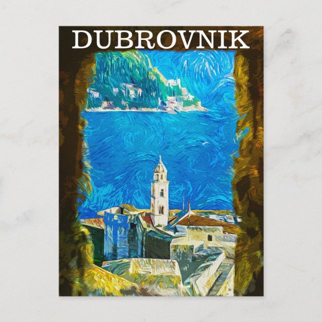 Dubrovnik Kroatien Teckning Watercolor Vykort (Framsida)