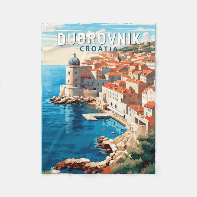Dubrovnik Kroatien Travel Art Vintage Fleecefilt (Framsidan)