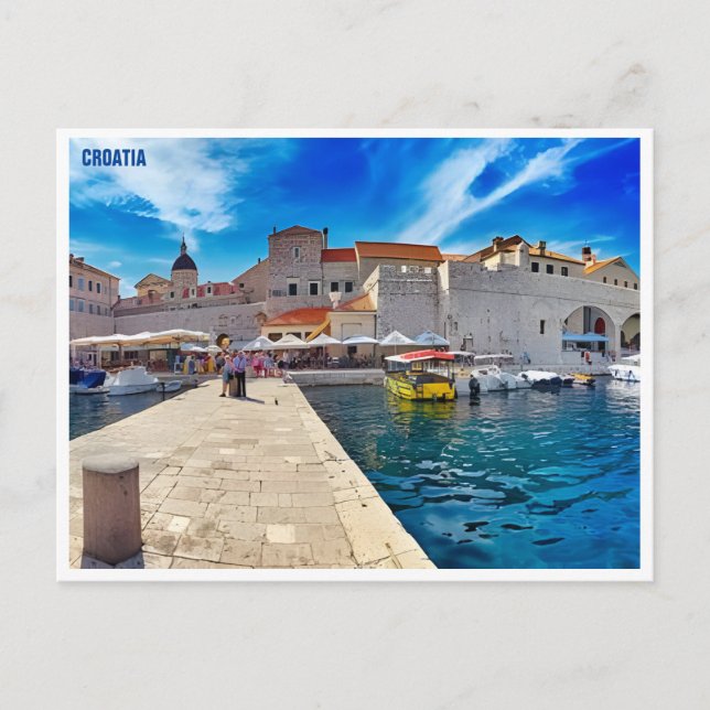Dubrovnik Kroatien Travel Art Vintage split Vykort (Framsida)