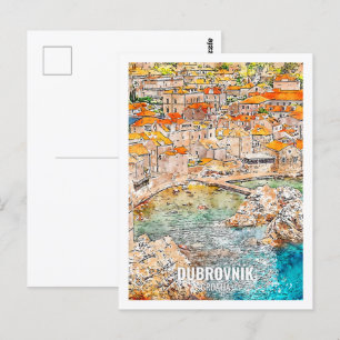 Dubrovnik Kroatien Travel Ställe Watercolor Vykort