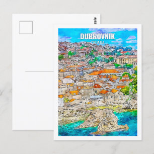 Dubrovnik Kroatien Travel Ställe Watercolor Vykort