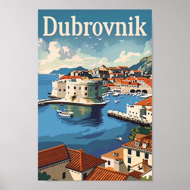 Dubrovnik Kroatien Vintage resor Illustration Poster (Framsidan)