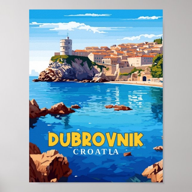 Dubrovnik Kroatien vintage resor illustration Poster (Framsidan)
