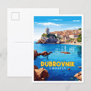 Dubrovnik Kroatien vintage resor illustration Vykort