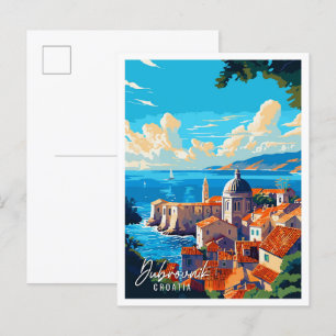 Dubrovnik Kroatien vintage resor illustration Vykort