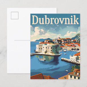 Dubrovnik Kroatien Vintage resor Illustration Vykort