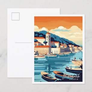 Dubrovnik Kroatien vintage resor illustration Vykort
