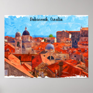 Dubrovnik Kroatien Watercolor Painting Travel Poster