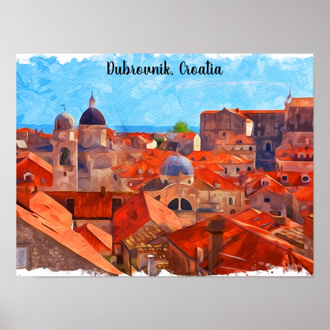 Dubrovnik Kroatien Watercolor Painting Travel Poster (Framsidan)