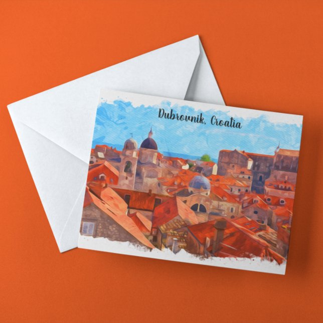 Dubrovnik Kroatien Watercolor Painting Travel Vykort (dubrovnik croatia watercolor architecture postcard)