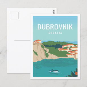 Dubrovnik Kroatiens Berömd Travel Ställe Illustrat Vykort