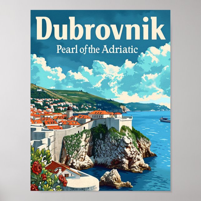 Dubrovnik Kroatiens konstnärliga reseillustration Poster (Framsidan)