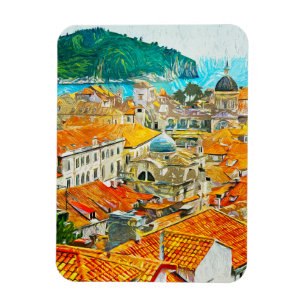 Dubrovnik Kroatiens Poster av vattenfärgsolja Magnet
