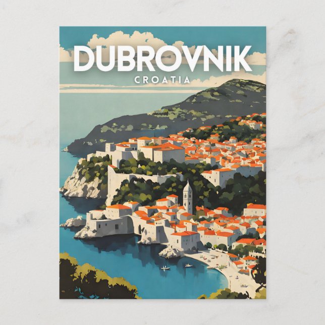 Dubrovnik Nostalgic Travel Art Vykort (Framsida)