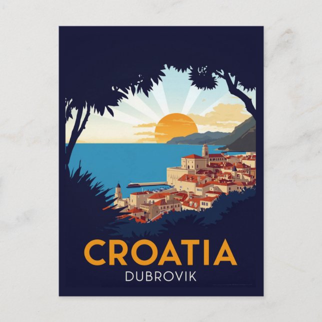 Dubrovnik Sunset View Vintage Vykort (Framsida)