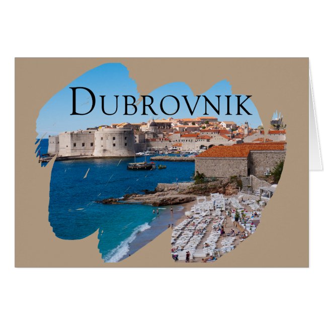 Dubrovnik: Vy över Beach och gammal stad Hälsningskort (Framsidan Horizontal)