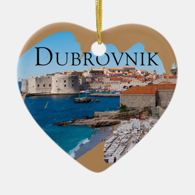 Dubrovnik: Vy över Beach och gammal stad Julgransprydnad Keramik (Framsidan)