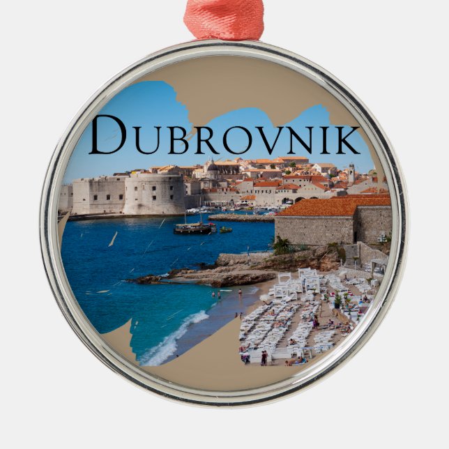 Dubrovnik: Vy över Beach och gammal stad Julgransprydnad Metall (Framsidan)