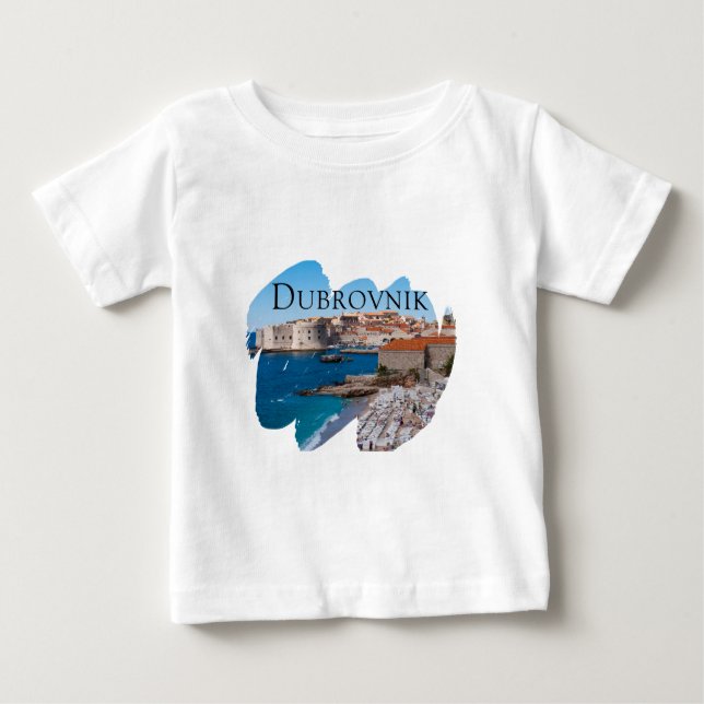 Dubrovnik: Vy över Beach och gammal stad T-shirt (Framsida)