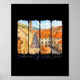 Dubrovniks stadsmurar Kroatien Resa Penseldrag Så Poster