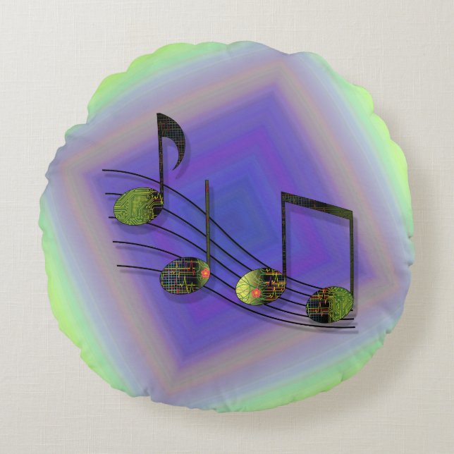Dubstep Notes Round Pillow Rund Kudde (Framsidan)