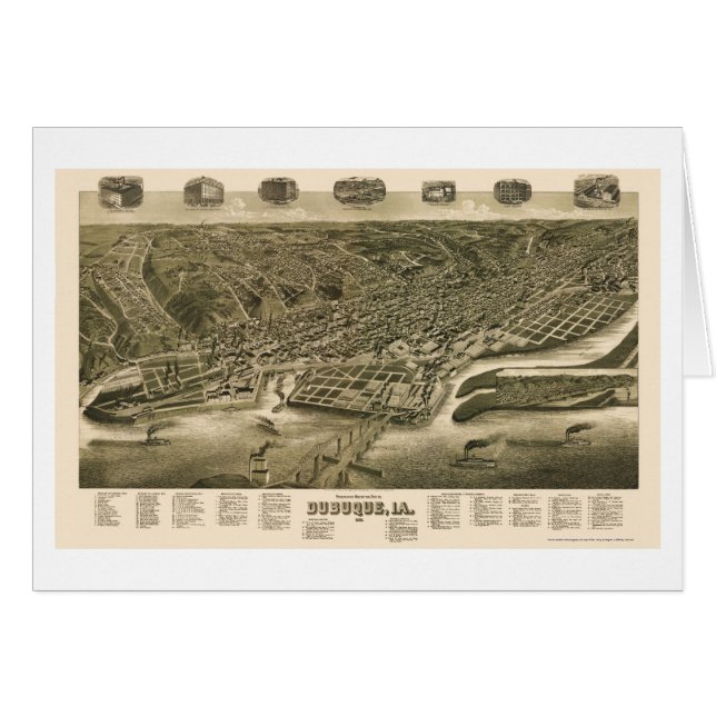 Dubuque Iowa panorama- karta - 1889 Hälsningskort (Framsidan Horizontal)