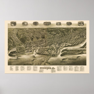 Dubuque Iowa panorama- karta - 1889 Poster