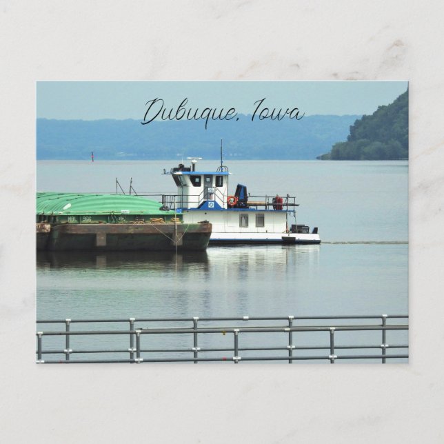 Dubuque, Iowa Pusher Boat vid Mississippifloden Vykort (Framsida)