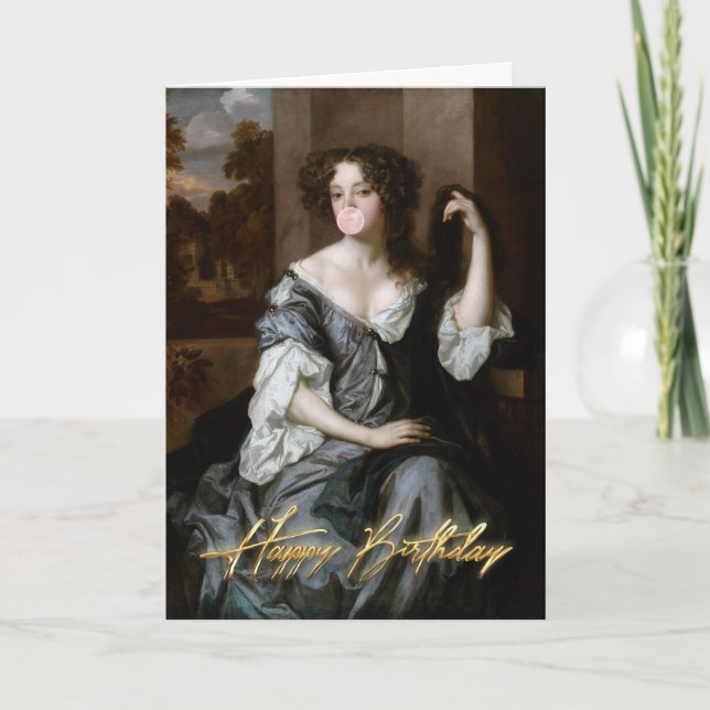 Duchess som blåser en rosa bubbelgum Grattis på fö Kort (Framsida)