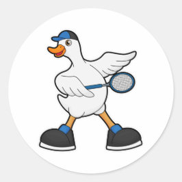 Duck at Tennis with Tennis racket & Cap Runt Klistermärke