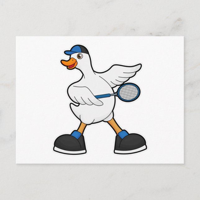 Duck at Tennis with Tennis racket & Cap Vykort (Framsida)