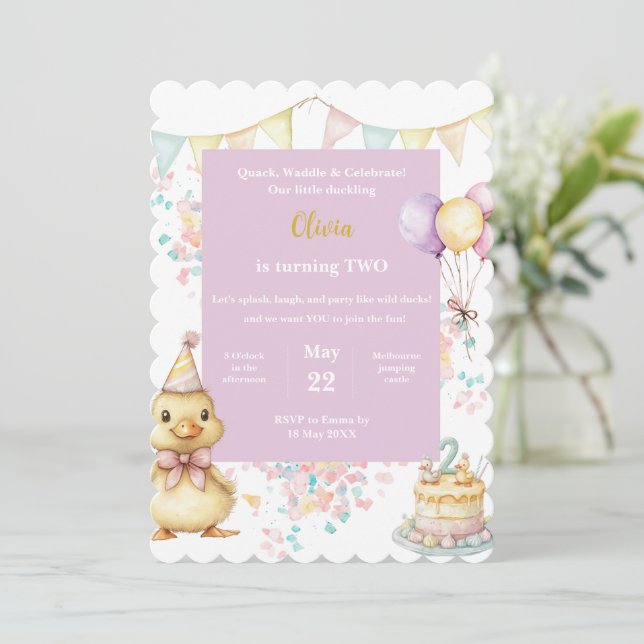 Duck Birthday Invitation • Little Duckling Party Inbjudningar (Stående Fram)