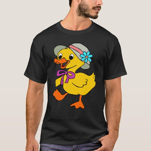 DUCK DUCKLING HAT RIBBON EASTER DUCK GOOSE BIRD T SHIRT (Framsida)